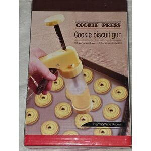 NEW Cookie Press Biscuit Gun Yellow Clear 16 Discs 6 Tips Baking Tool Creative D